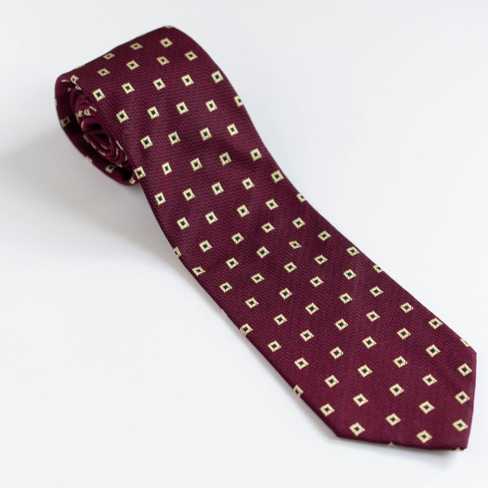 Valentini Roma Men's Designer Silk Necktie, Burgundy Red, Blue, Gold, Italy - Picture 2 of 6
